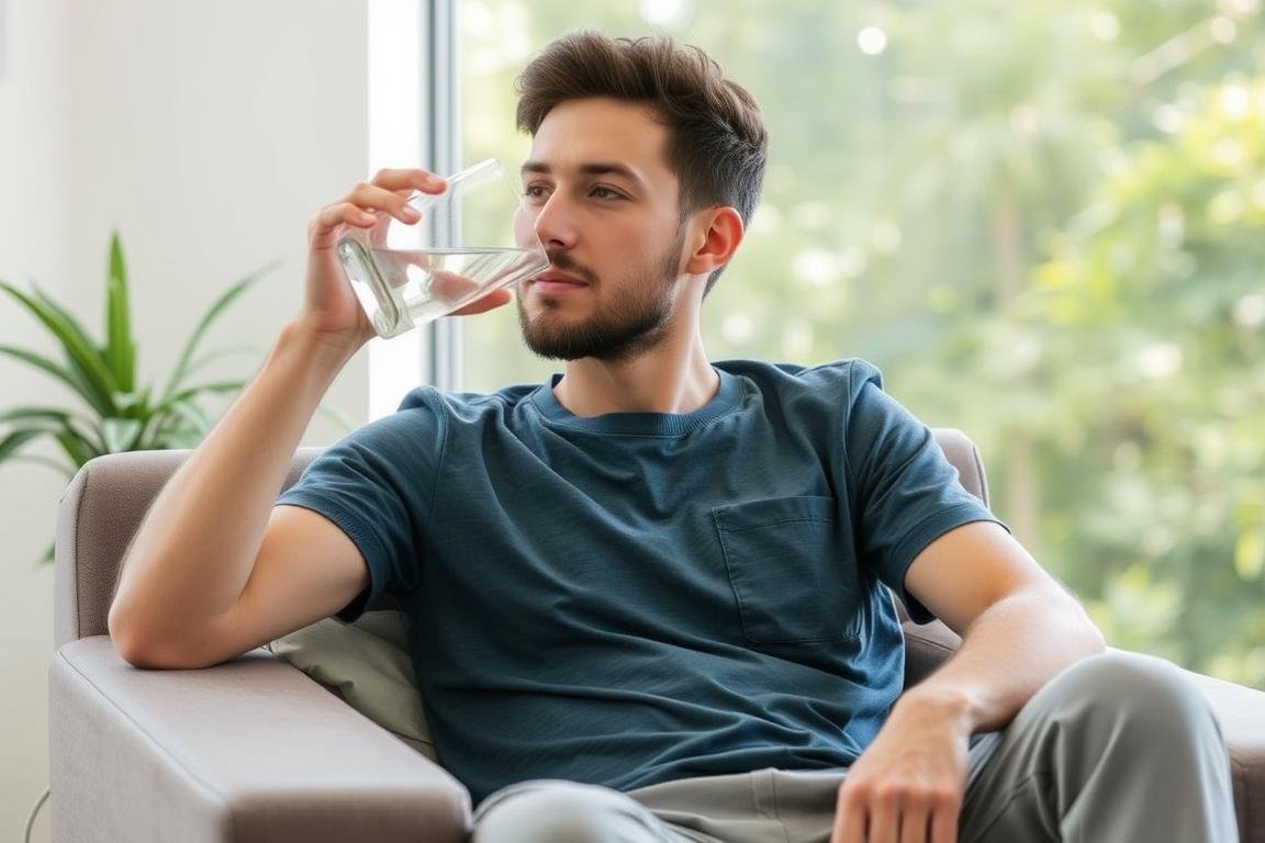 Person drinking water after hydro colon cleanse treatment