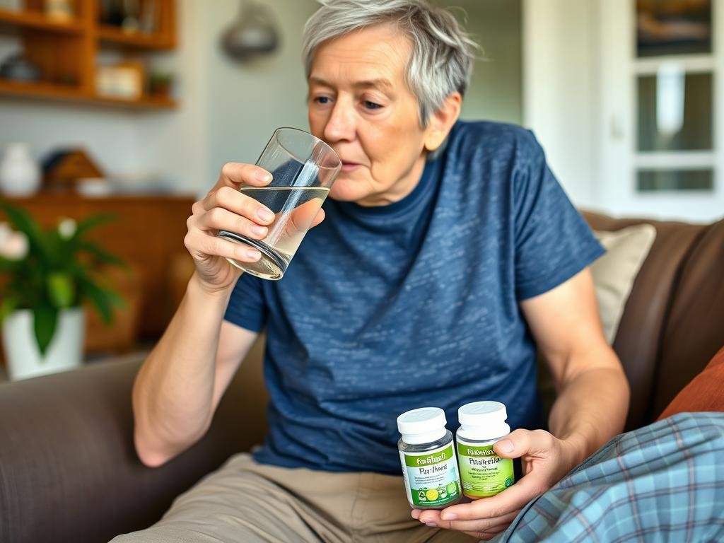 Person drinking water and taking probiotics after colon hydrotherapy