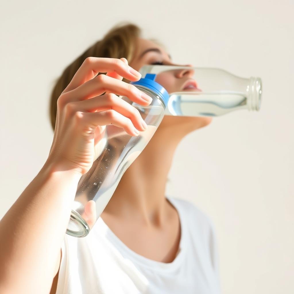 Person drinking water to support natural colon cleansing Person drinking water to support natural colon cleansing