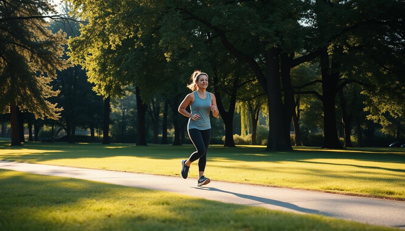 Person exercising outdoors for improved digestive health