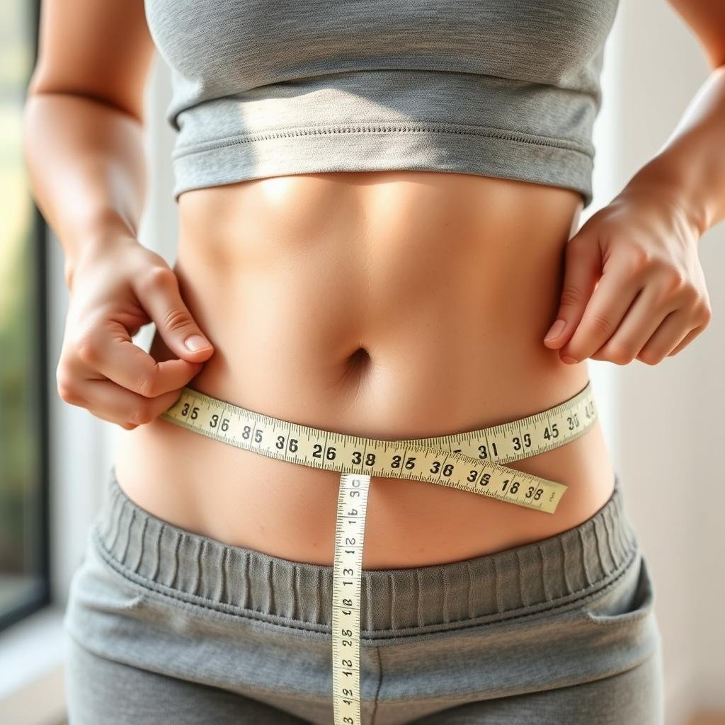 Person measuring waist showing reduced bloating after colon hydrotherapy treatment