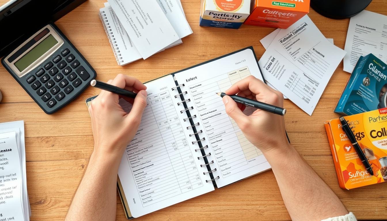 Person reviewing colon cleanse costs and budget on paper