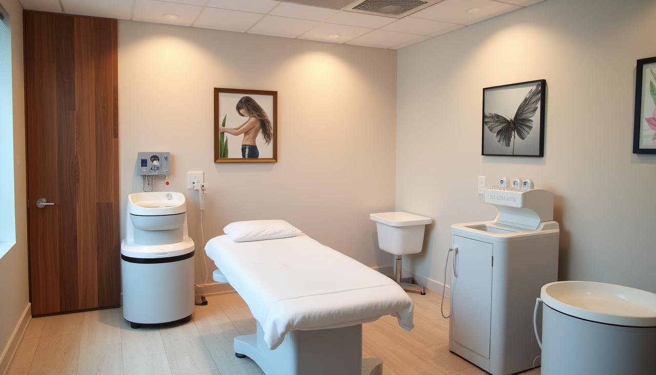 Professional colon hydrotherapy clinic room with equipment