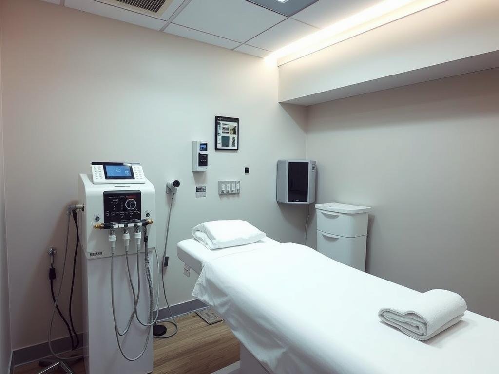 Professional colon hydrotherapy equipment in a clean clinic setting Professional colon hydrotherapy equipment in a clean clinic setting