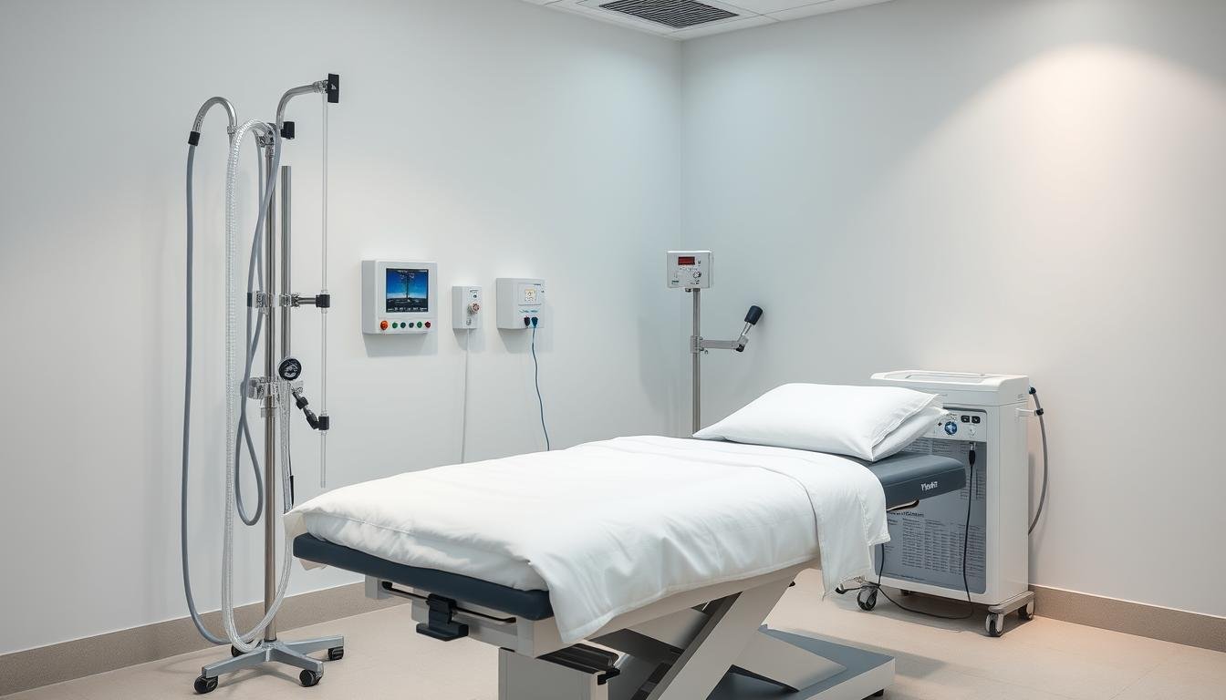 Professional hydrotherapy colonic irrigation equipment in a clean clinical setting