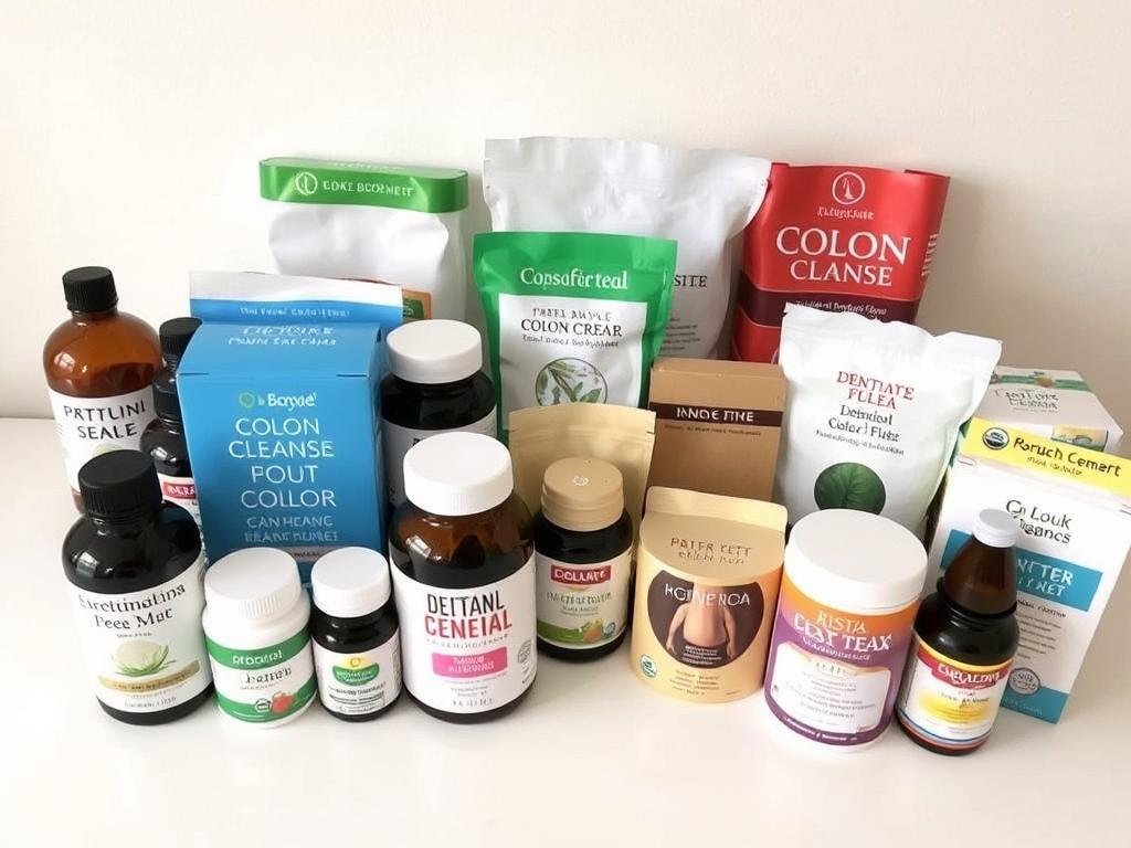 Various at-home colon cleanse products including herbal supplements and enema kits Various at-home colon cleanse products including herbal supplements and enema kits