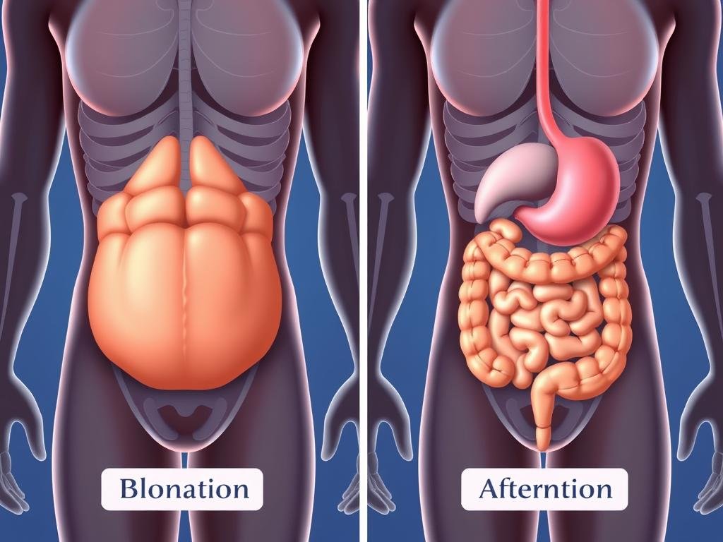 Before and after illustration showing potential reduction in abdominal bloating following colon hydrotherapy