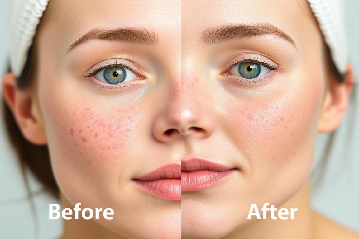 Before and after images showing skin improvement