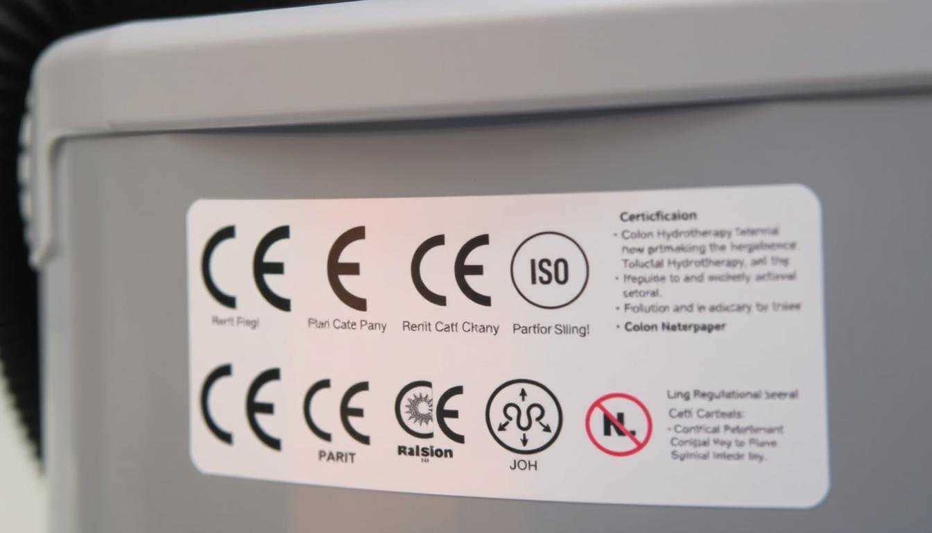 Certification markings on a colon hydrotherapy machine