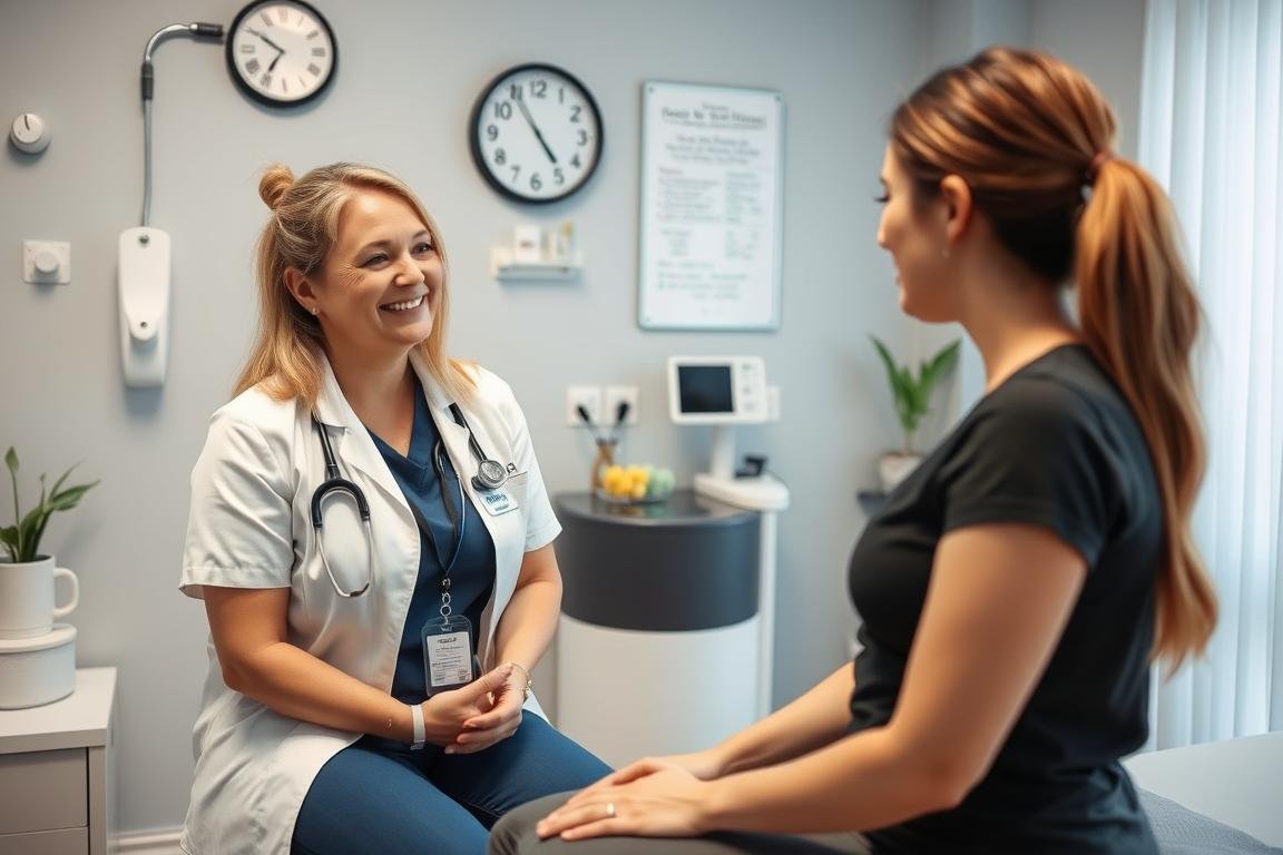 Certified Colon Hydrotherapy practitioner with client Certified Colon Hydrotherapy practitioner with client