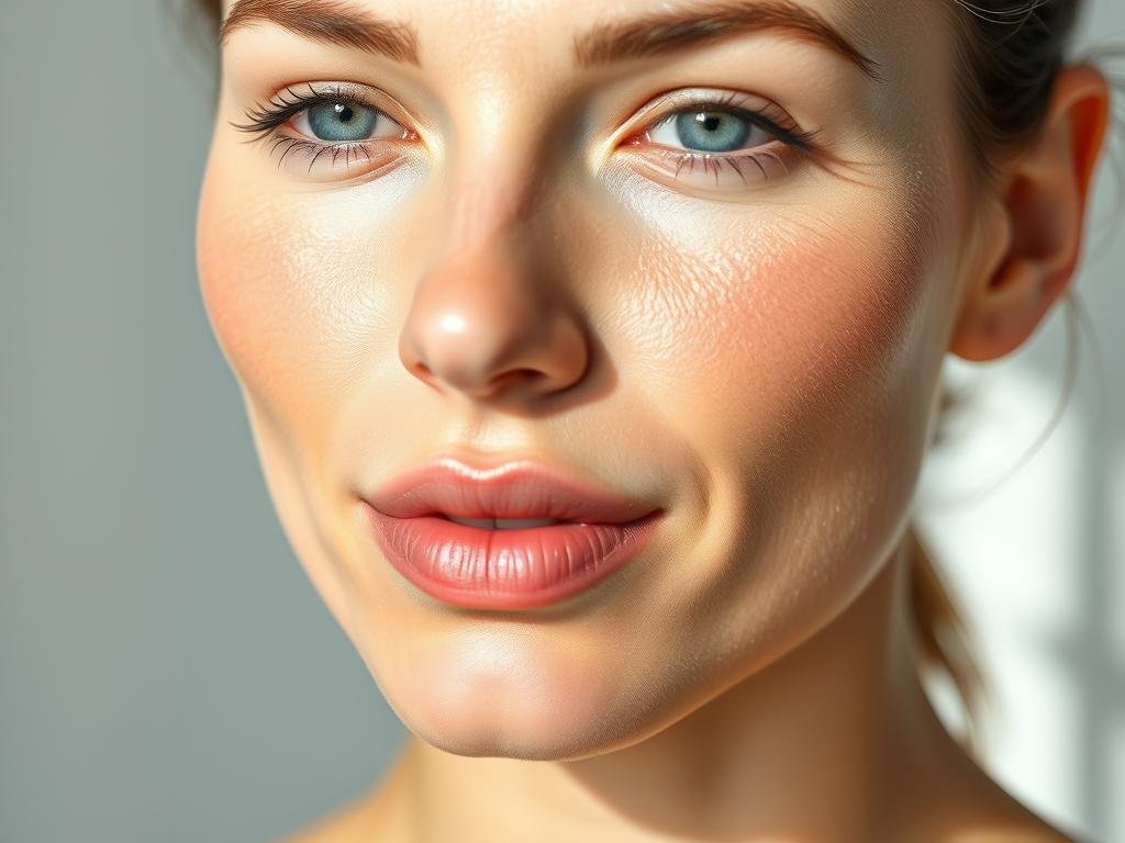 Close-up of clear, healthy skin potentially associated with improved digestive health