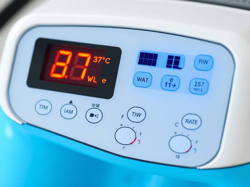 Colon Hydrotherapy Machine control panel showing temperature and pressure settings Colon Hydrotherapy Machine control panel showing temperature and pressure settings