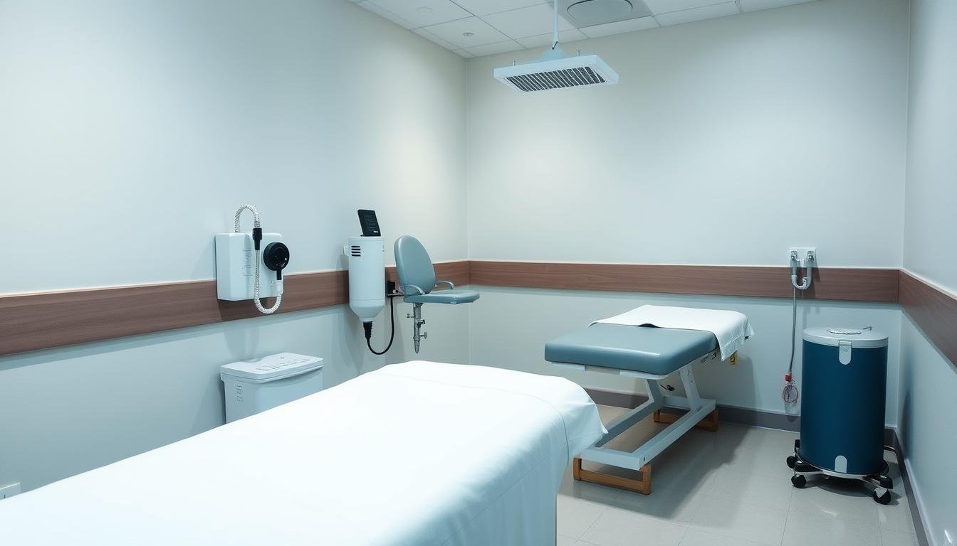 Colon hydrotherapy equipment setup in a clinical setting