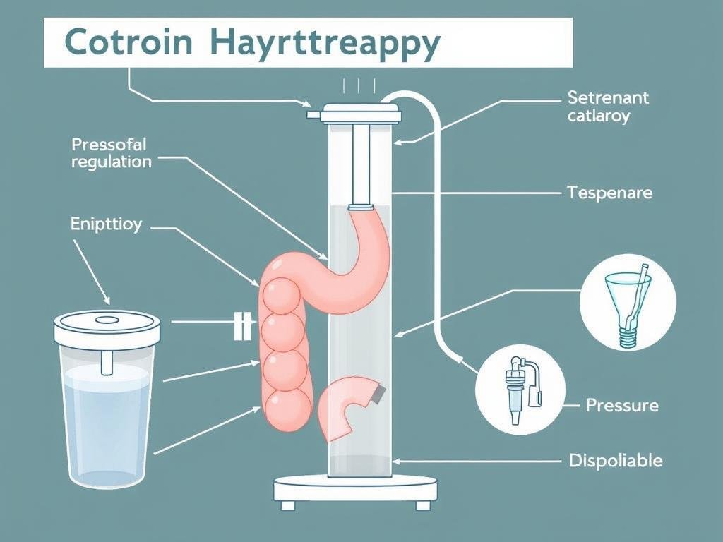 Colon hydrotherapy machine components and operation diagram Colon hydrotherapy machine components and operation diagram