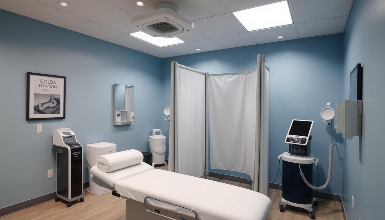 Colon hydrotherapy procedure room with specialized equipment