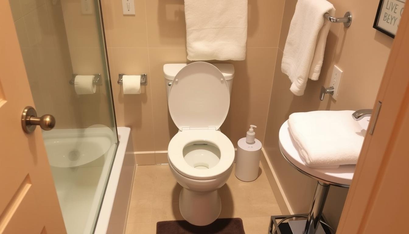 Comfortable bathroom setup for home colon hydrotherapy