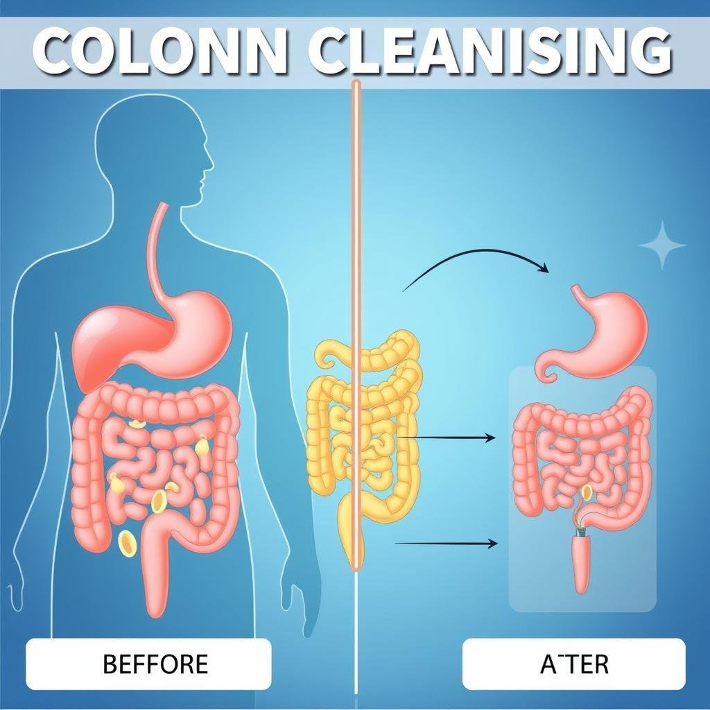 Diagram showing claimed benefits of colon cleansing on the digestive system