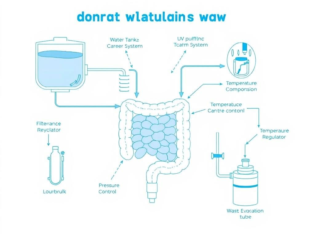 Diagram showing how a colonic machine works with water flow and waste removal process