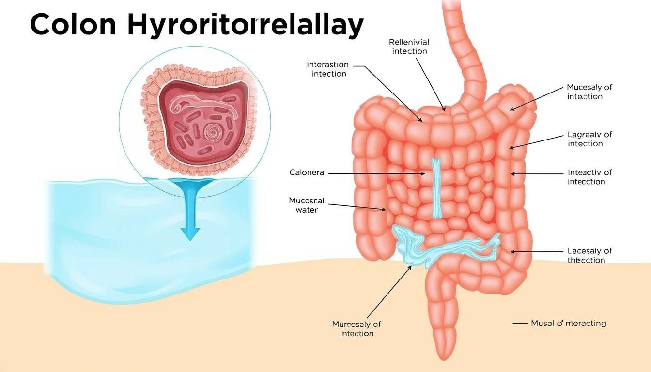 Diagram showing how colon hydrotherapy affects intestinal physiology