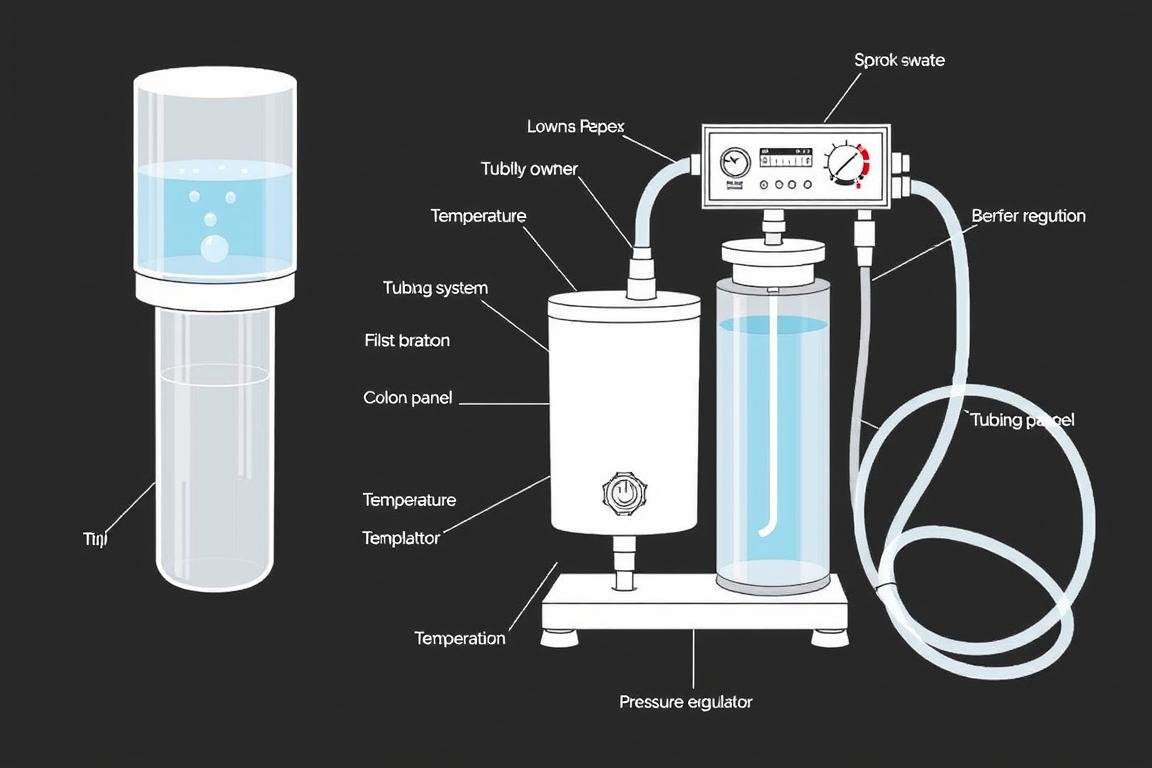 Diagram showing the components of a closed system colon hydrotherapy machine