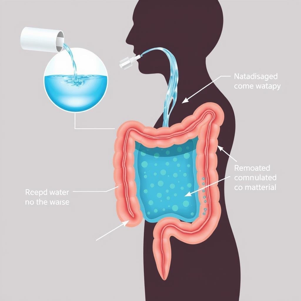 Diagram showing waste elimination through colon hydrotherapy Diagram showing waste elimination through colon hydrotherapy