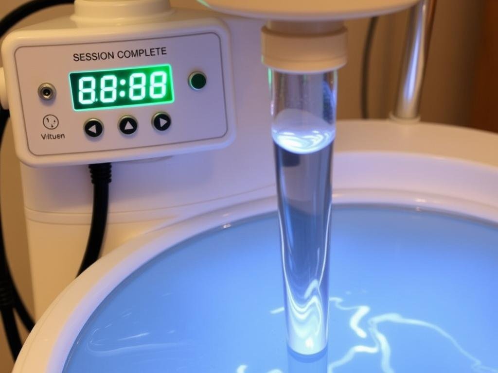 Final stage of colon hydrotherapy session showing completion