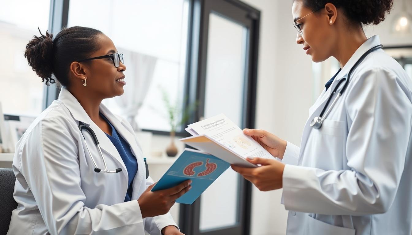 Healthcare professional discussing colon cleansing safety with patient