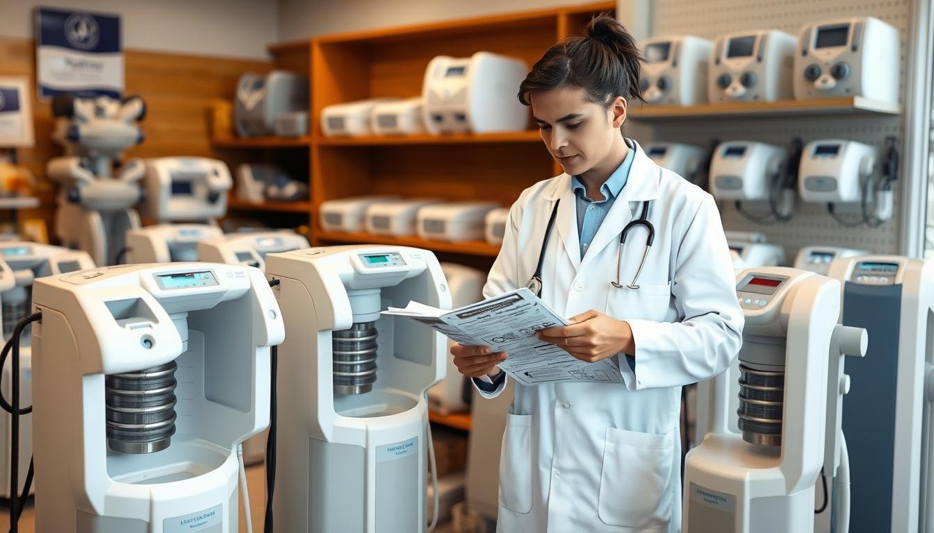 Healthcare professional evaluating different Colon Hydrotherapy Machine models