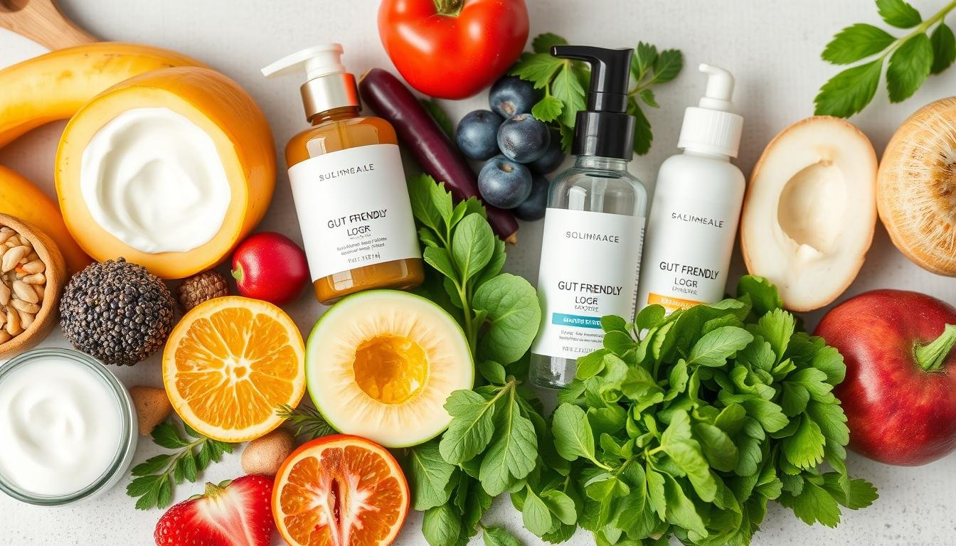 Healthy gut-friendly foods and skincare products