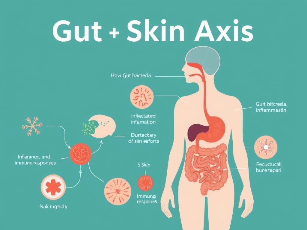 Illustration of the gut-skin axis showing connection between digestive system and skin