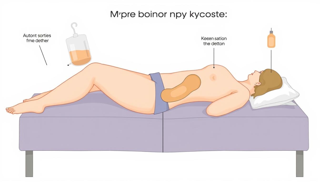 Illustration showing proper positioning for home colon hydrotherapy