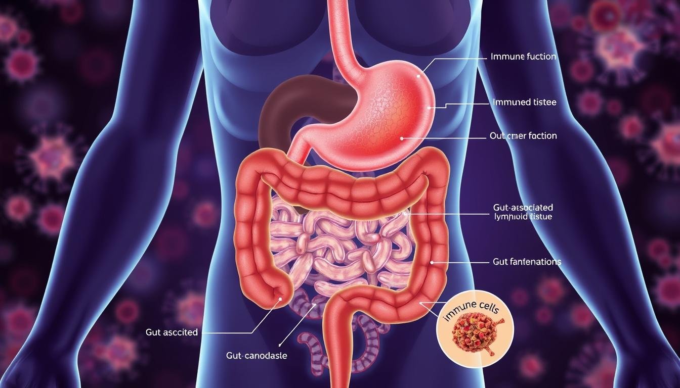 Illustration showing the relationship between gut health and immune system function