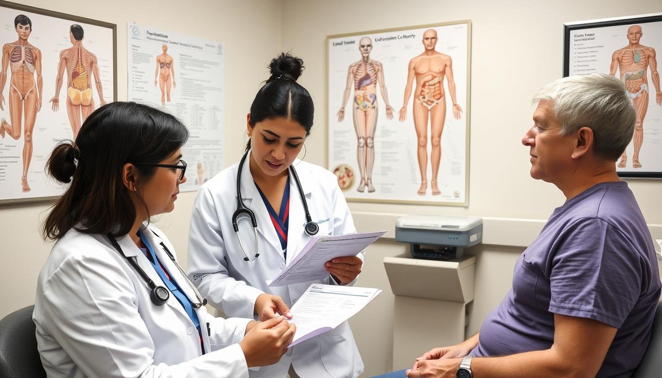 Medical consultation discussing contraindications for colon hydrotherapy