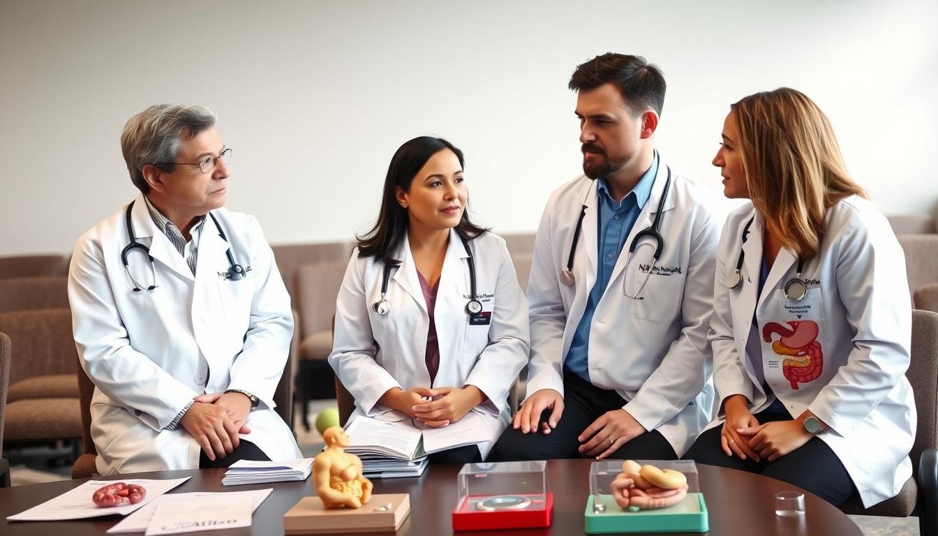 Medical experts discussing digestive health treatments