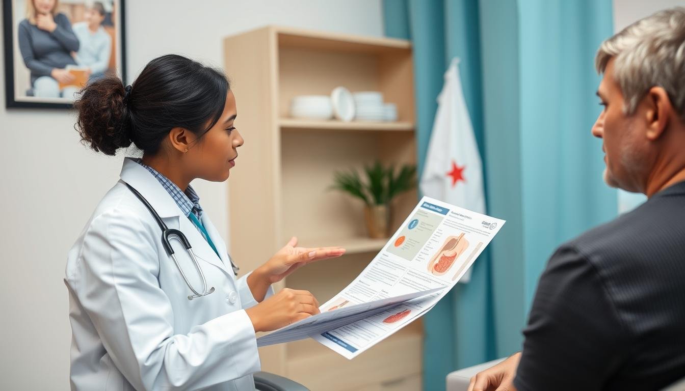 Medical professional discussing colon hydrotherapy risks with a patient