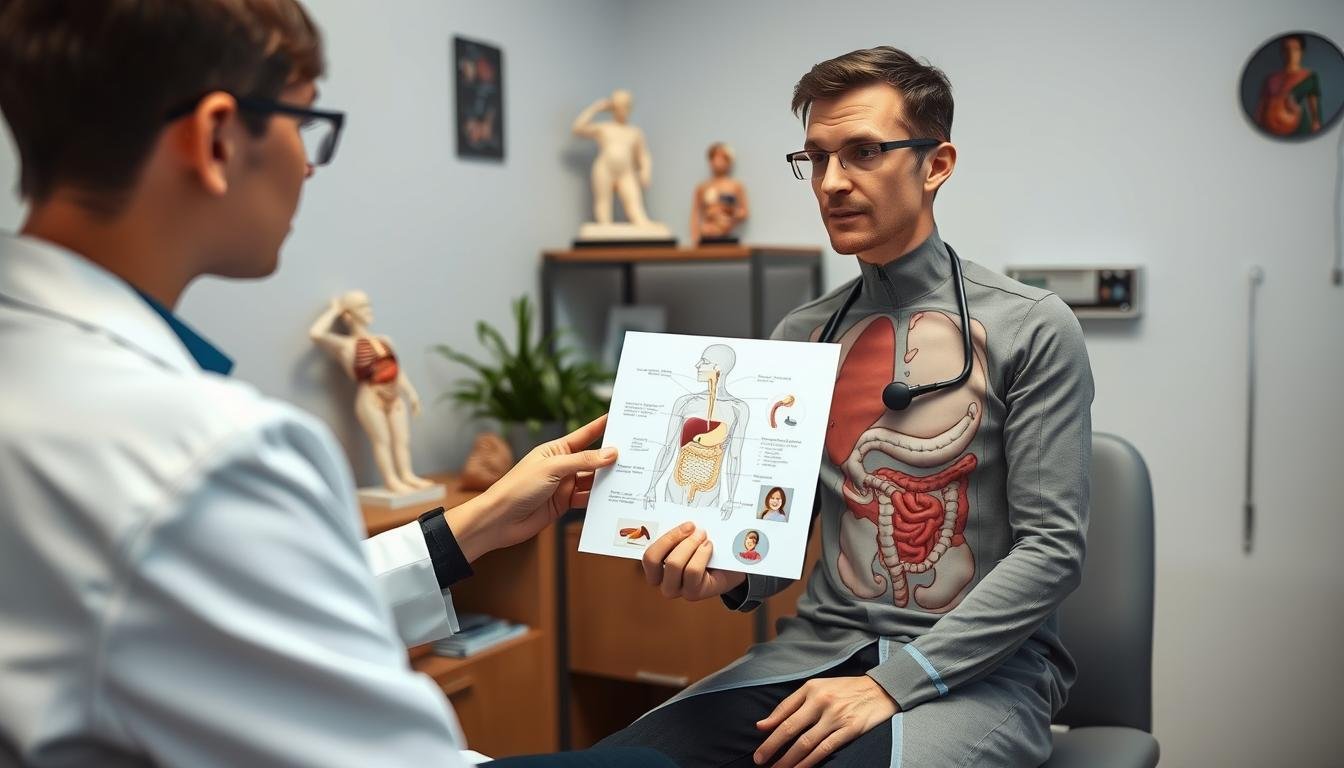 Medical professional discussing colon hydrotherapy with patient