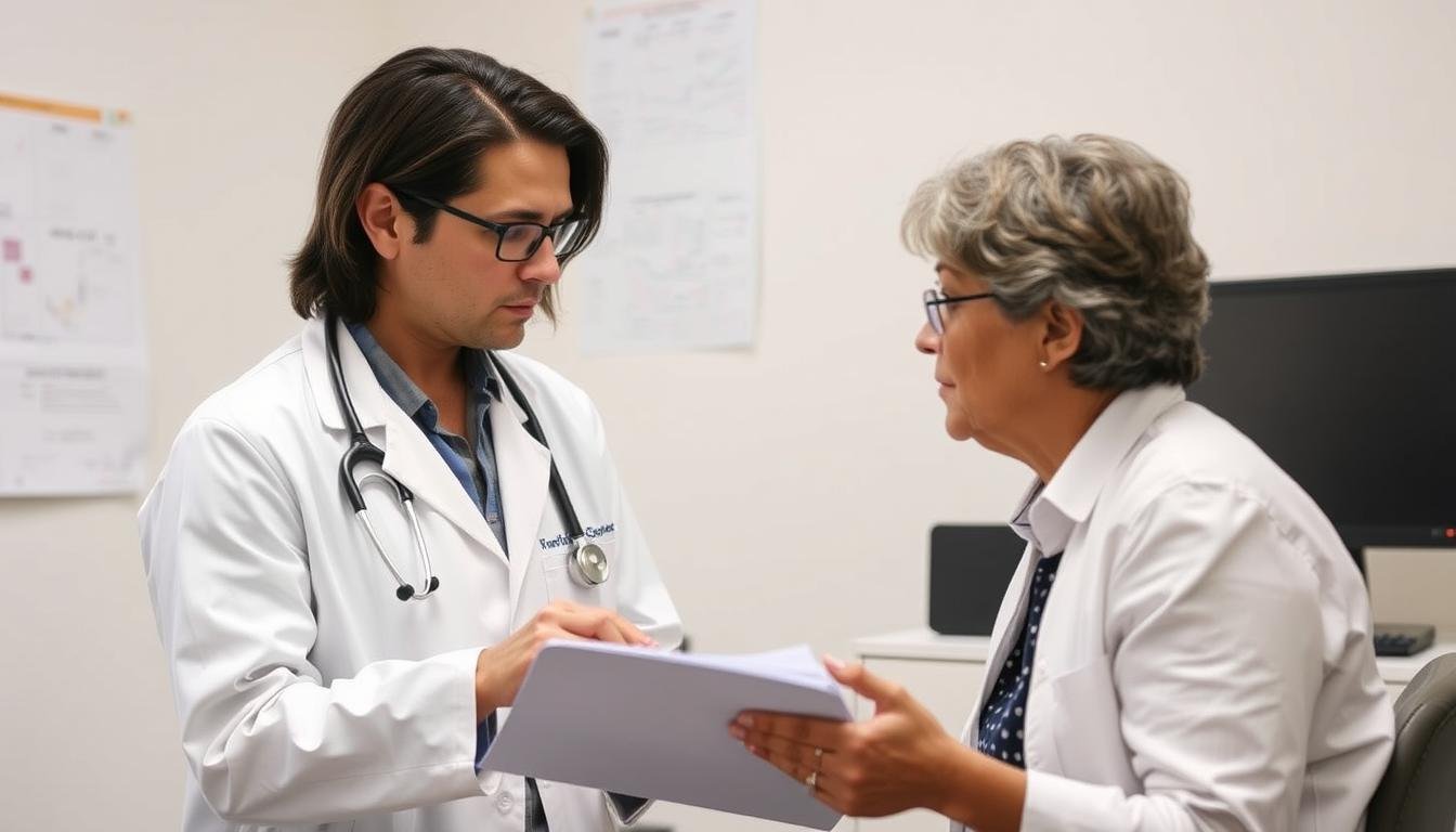 Medical professional discussing potential risks of colon hydrotherapy with a patient