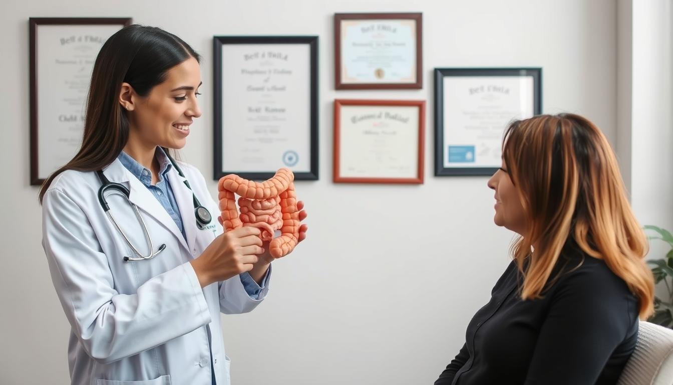 Medical professional explaining colonic hydrotherapy procedure to a patient