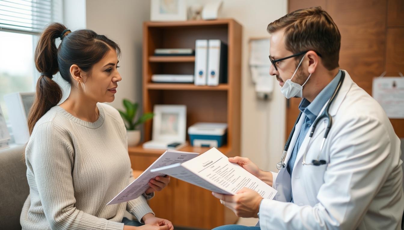 Person discussing digestive health options with a healthcare provider
