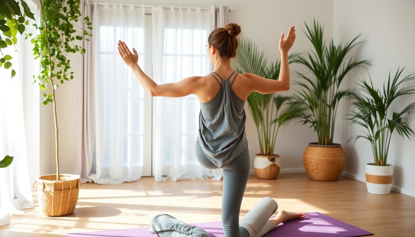 Person doing gentle yoga after colon hydrotherapy