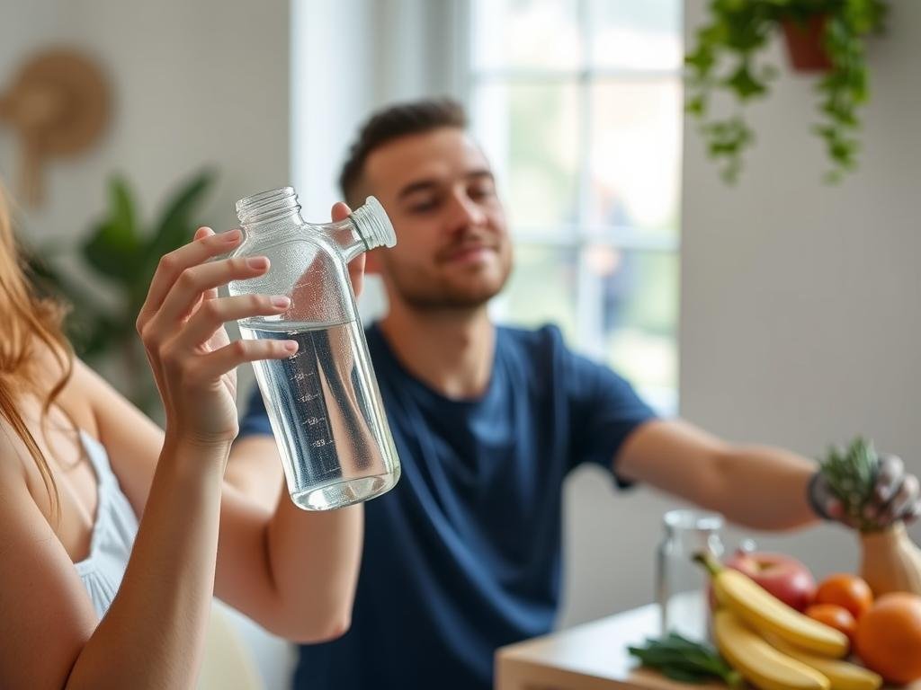 Person drinking water and preparing for a colon hydrotherapy session
