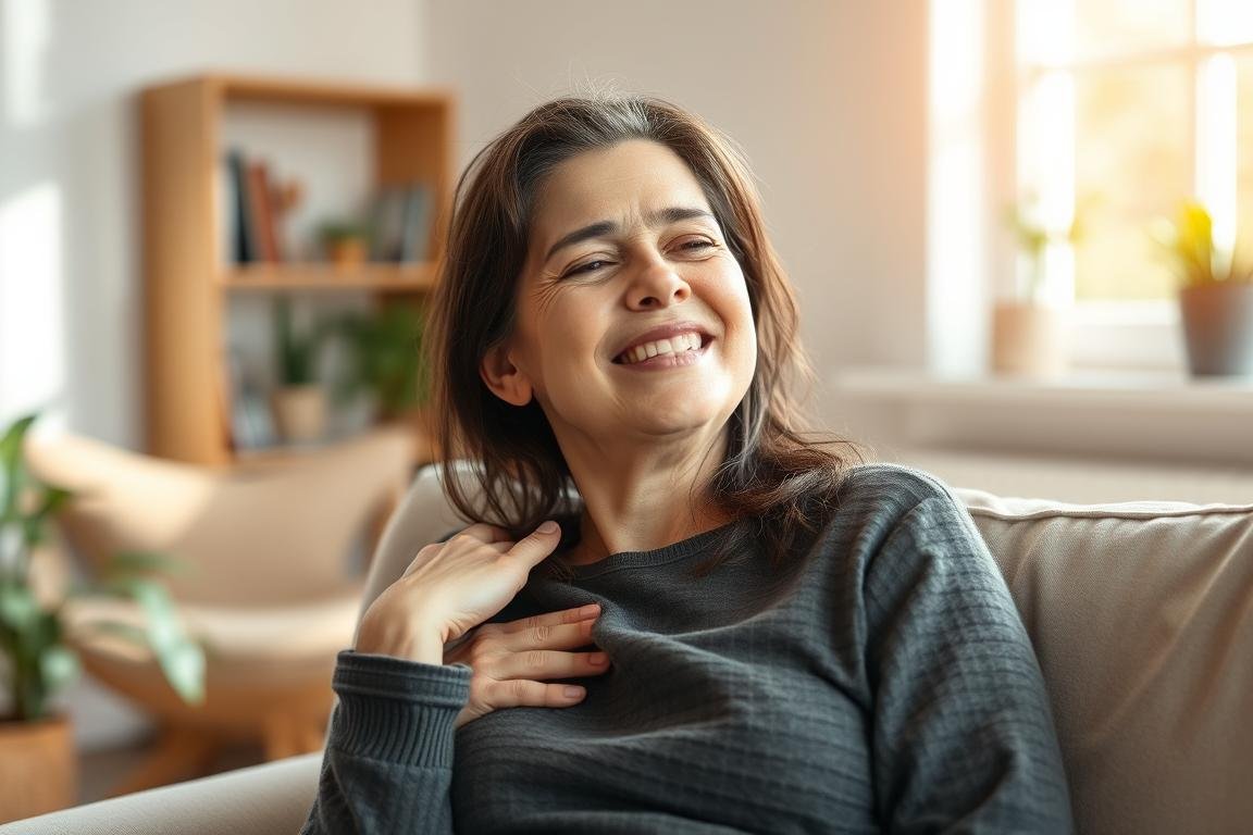 Person experiencing relief from IBS symptoms after colon hydrotherapy