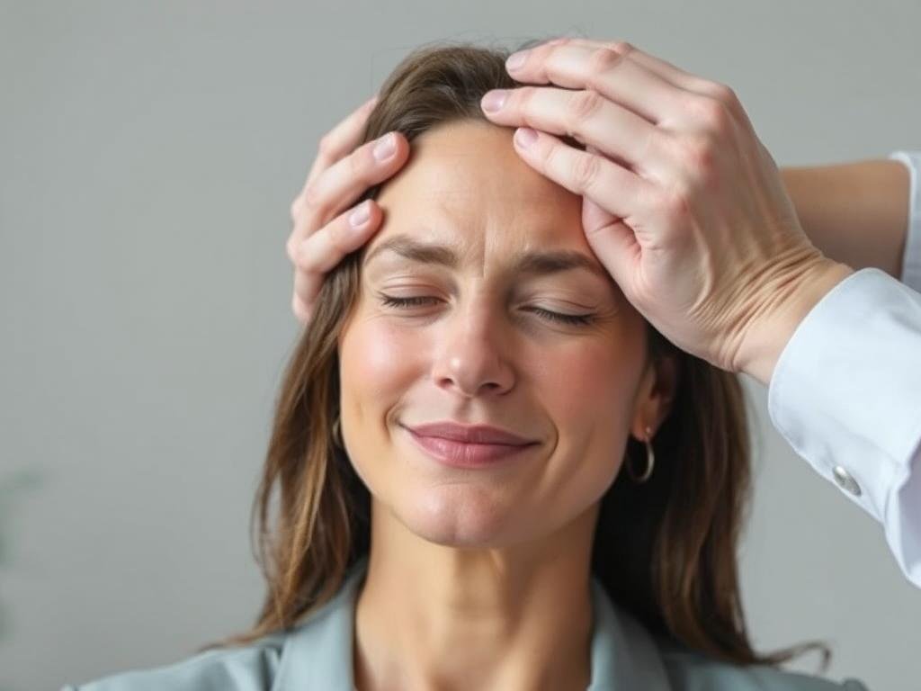 Person experiencing relief from headache potentially associated with digestive health improvements