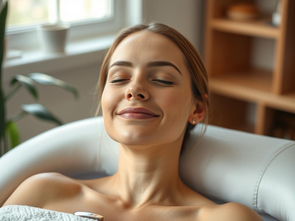 Person feeling refreshed after colon hydrotherapy session