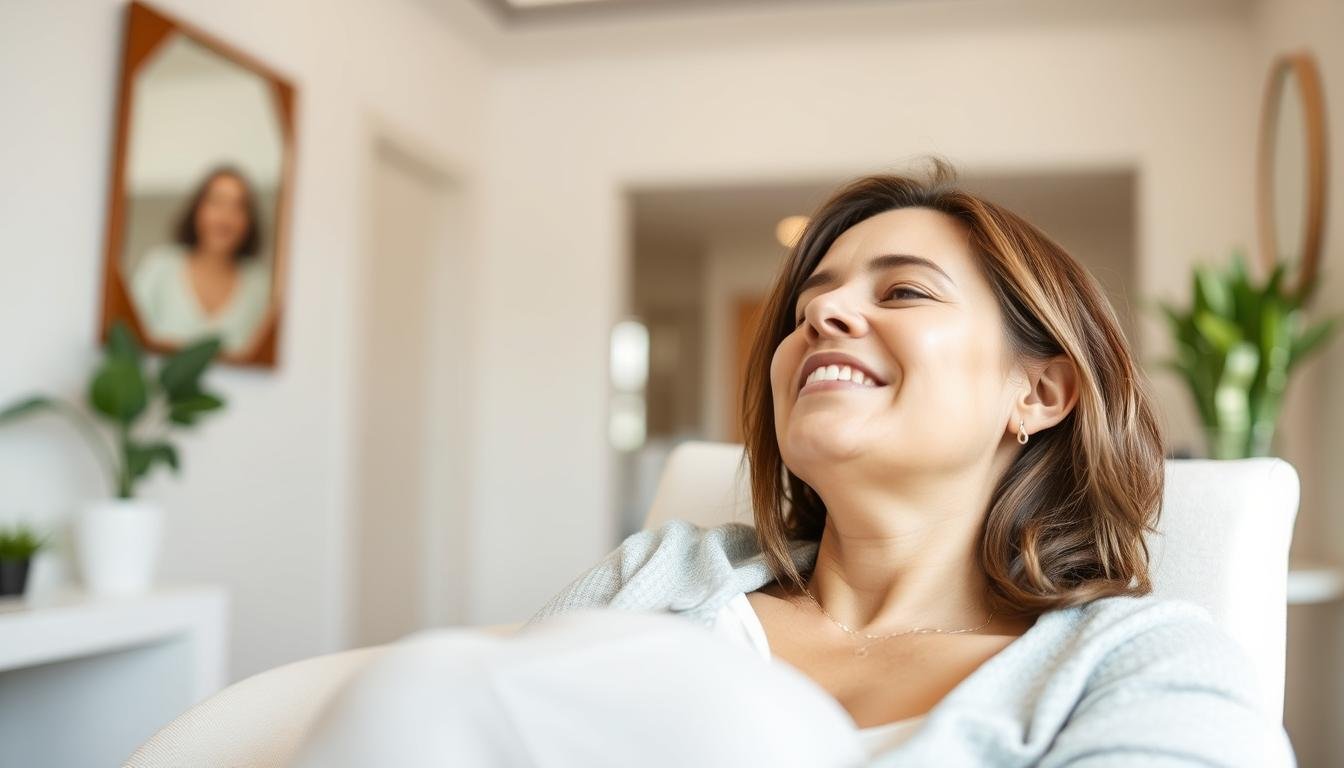 Person feeling refreshed and energized after a colon hydrotherapy session