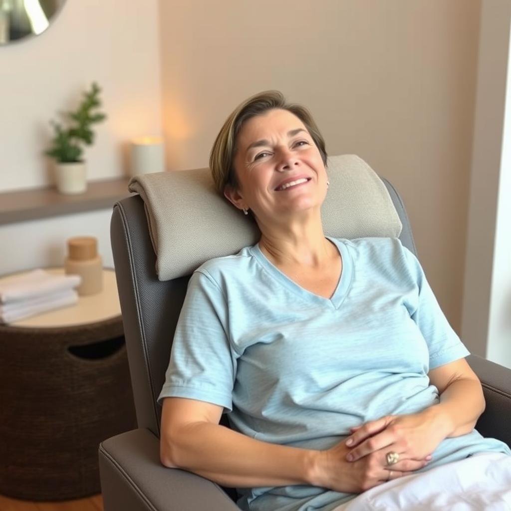 Person feeling relief after colon hydrotherapy session
