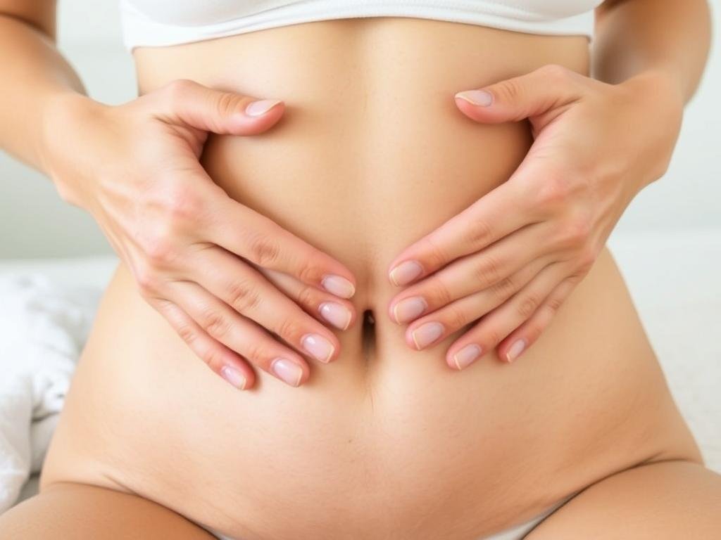 Person performing gentle abdominal massage during colon hydrotherapy
