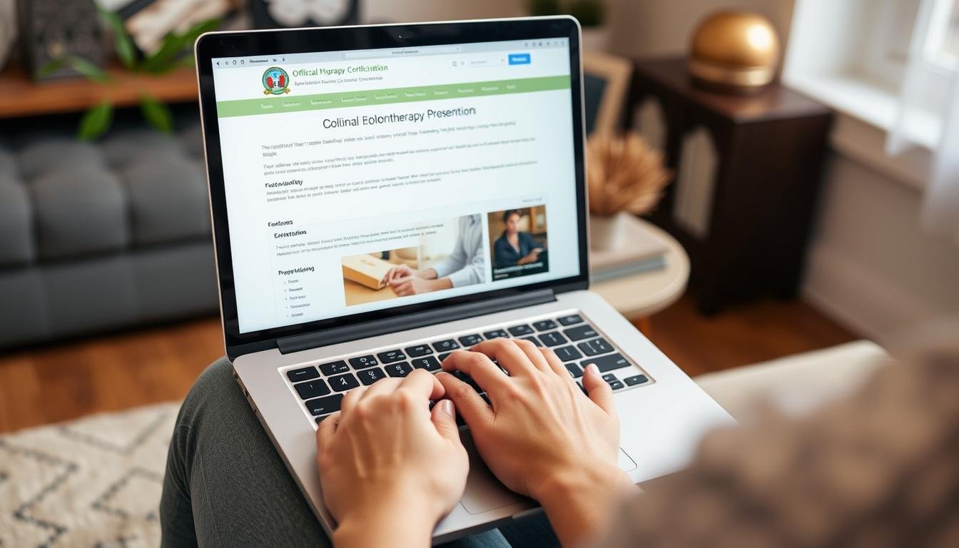 Person verifying colon hydrotherapy practitioner credentials online