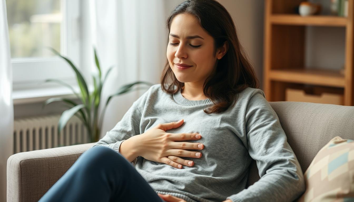 Person with improved digestive comfort after colon hydrotherapy