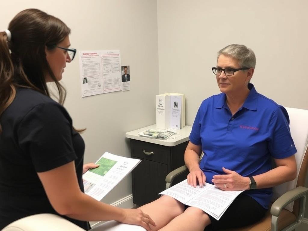 Practitioner answering questions about Colon Hydrotherapy to a client Practitioner answering questions about Colon Hydrotherapy to a client